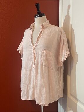Grayson Women’s The Artist 100% Linen Short Sleeve Pink Popover Coastal Shirt